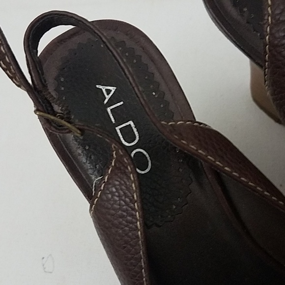 aldo sz 7 peep toe wedge sandels brown pebble - Picture 2 of 8